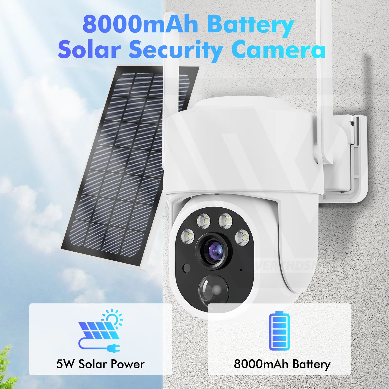 5MP PTZ Solar Power IP Wifi Camera Outdoor IP66 Waterproof 5X Zoom 8000Mah Built-In Battery Surveillance Cam PIR Human Detection