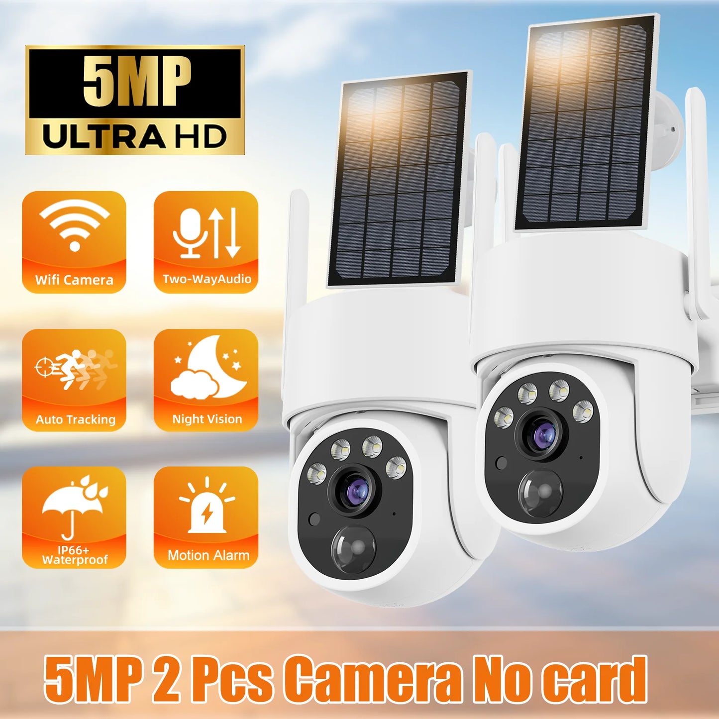 5MP PTZ Solar Power IP Wifi Camera Outdoor IP66 Waterproof 5X Zoom 8000Mah Built-In Battery Surveillance Cam PIR Human Detection